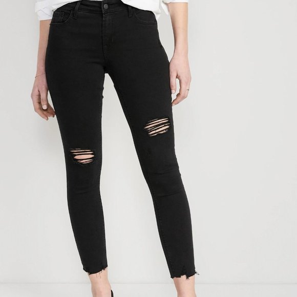Denim - Mid-Rise Rockstar Super-Skinny Raw-Edge Ankle Jeans for Women